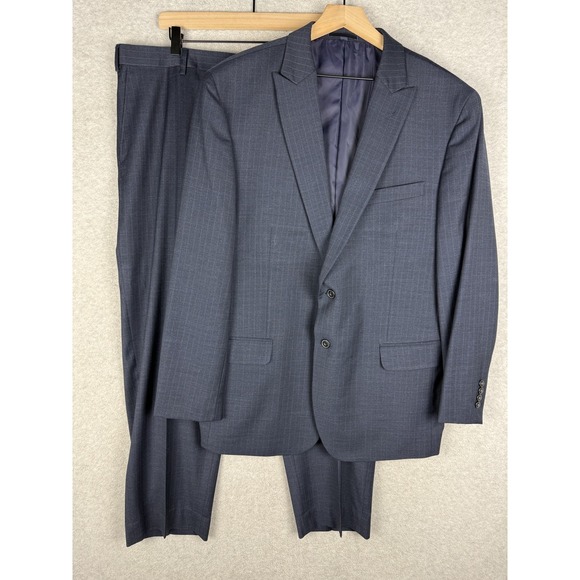 Jos A Bank Suit Mens 48R Blue Pinstripe Slim Fit 40x28 Wool Brr - Picture 1 of 16